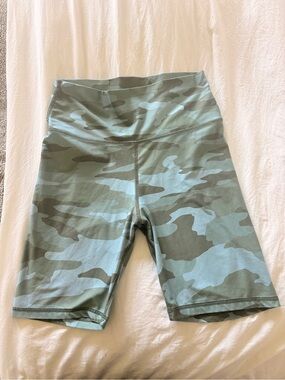 aerie Move High Waisted Bike Short Camouflage in Sage and Light Olive